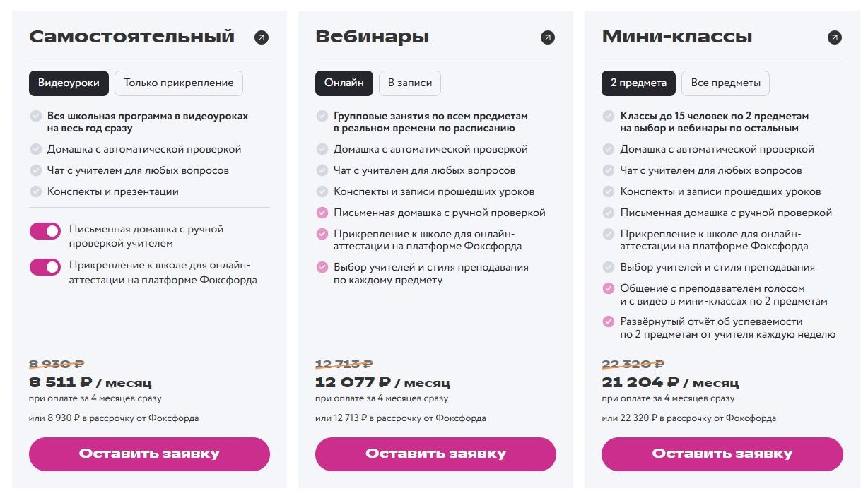 Цена обучения в онлайн-школе «Фоксфорд»