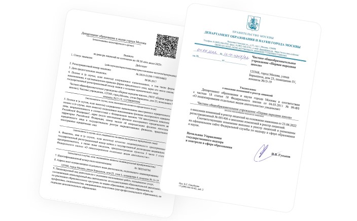 Пример лицензии онлайн-школы, которая выдаёт аттестат