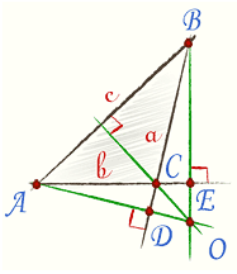 Ортоцентр тупоугольного треугольника